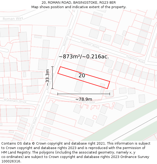 20, ROMAN ROAD, BASINGSTOKE, RG23 8ER: Plot and title map