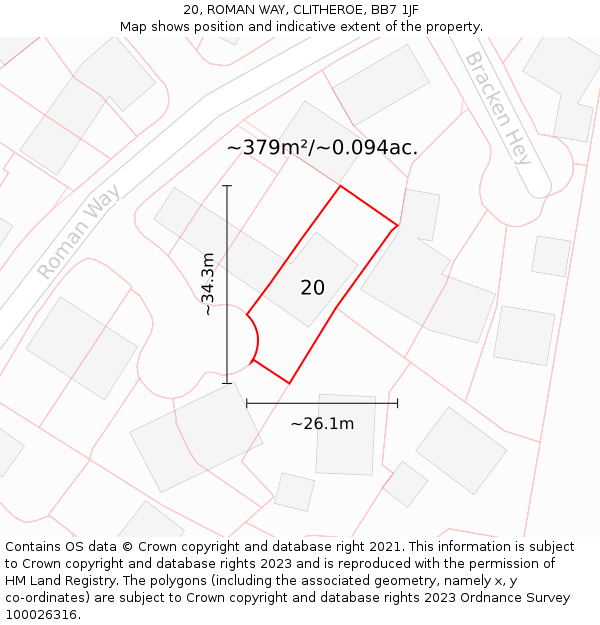 20, ROMAN WAY, CLITHEROE, BB7 1JF: Plot and title map