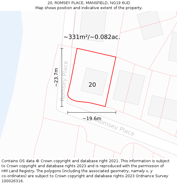 20, ROMSEY PLACE, MANSFIELD, NG19 6UD: Plot and title map