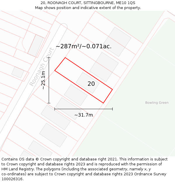 20, ROONAGH COURT, SITTINGBOURNE, ME10 1QS: Plot and title map