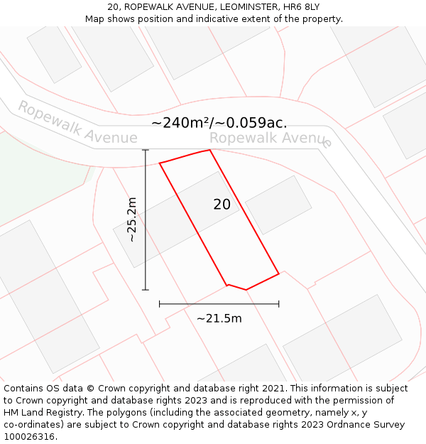 20, ROPEWALK AVENUE, LEOMINSTER, HR6 8LY: Plot and title map