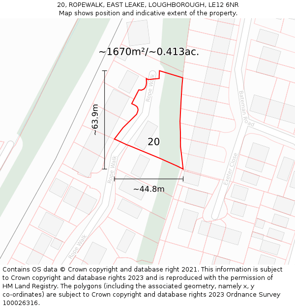 20, ROPEWALK, EAST LEAKE, LOUGHBOROUGH, LE12 6NR: Plot and title map