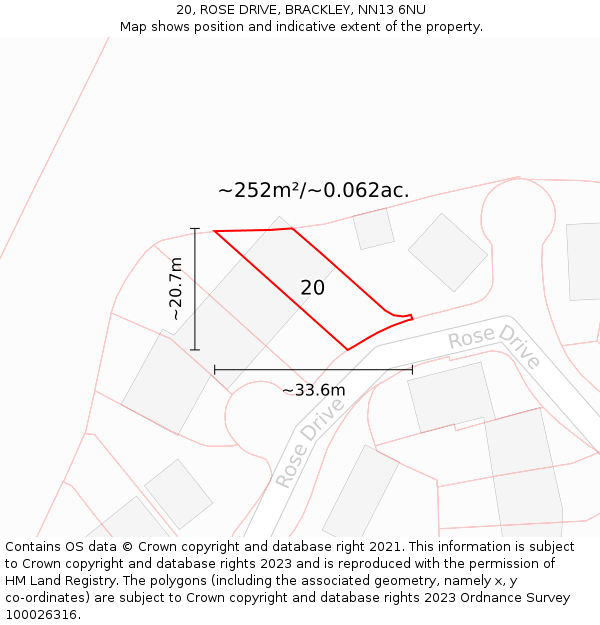 20, ROSE DRIVE, BRACKLEY, NN13 6NU: Plot and title map