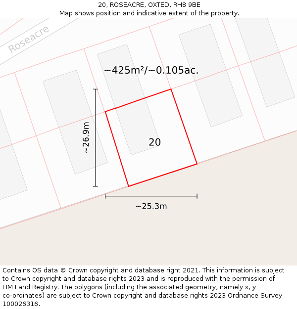 20, ROSEACRE, OXTED, RH8 9BE: Plot and title map