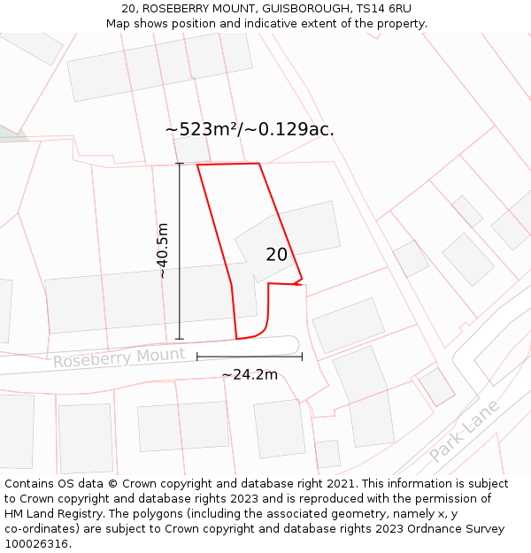 20, ROSEBERRY MOUNT, GUISBOROUGH, TS14 6RU: Plot and title map