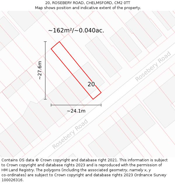 20, ROSEBERY ROAD, CHELMSFORD, CM2 0TT: Plot and title map