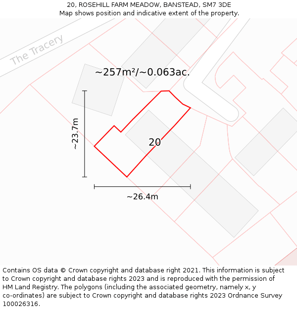 20, ROSEHILL FARM MEADOW, BANSTEAD, SM7 3DE: Plot and title map