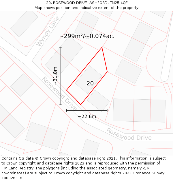 20, ROSEWOOD DRIVE, ASHFORD, TN25 4QF: Plot and title map