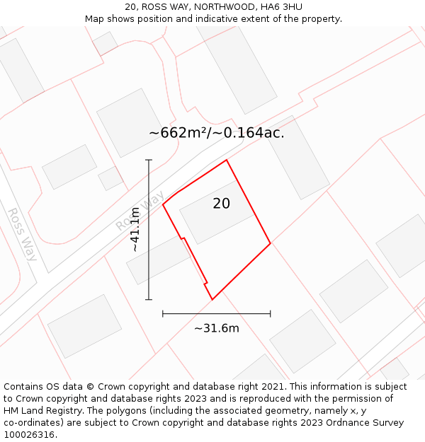 20, ROSS WAY, NORTHWOOD, HA6 3HU: Plot and title map