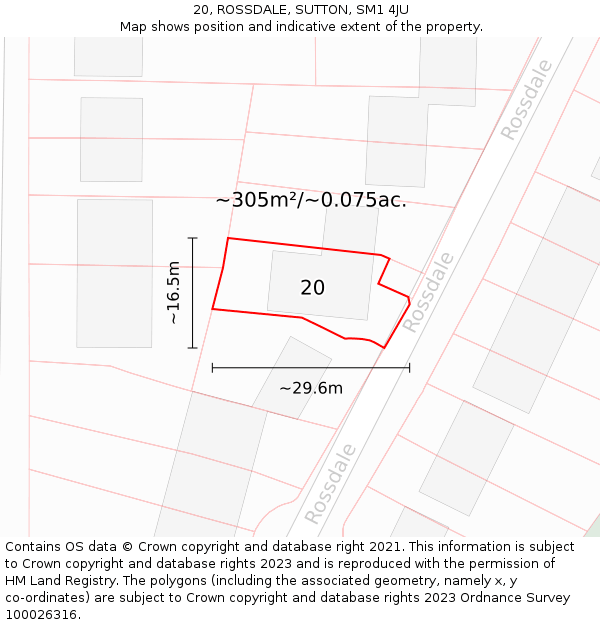 20, ROSSDALE, SUTTON, SM1 4JU: Plot and title map