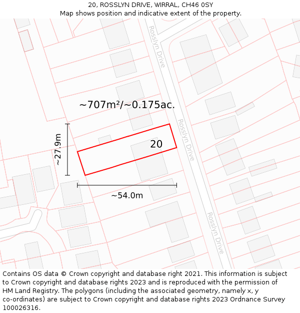 20, ROSSLYN DRIVE, WIRRAL, CH46 0SY: Plot and title map