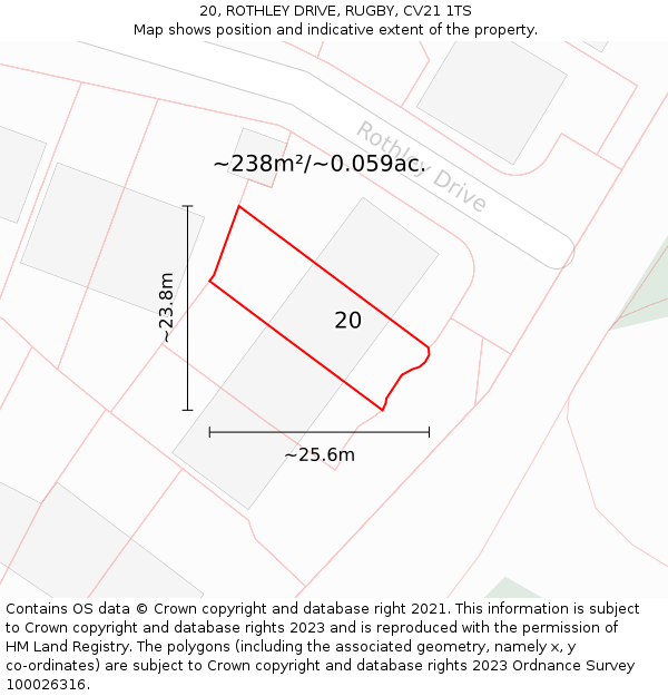 20, ROTHLEY DRIVE, RUGBY, CV21 1TS: Plot and title map