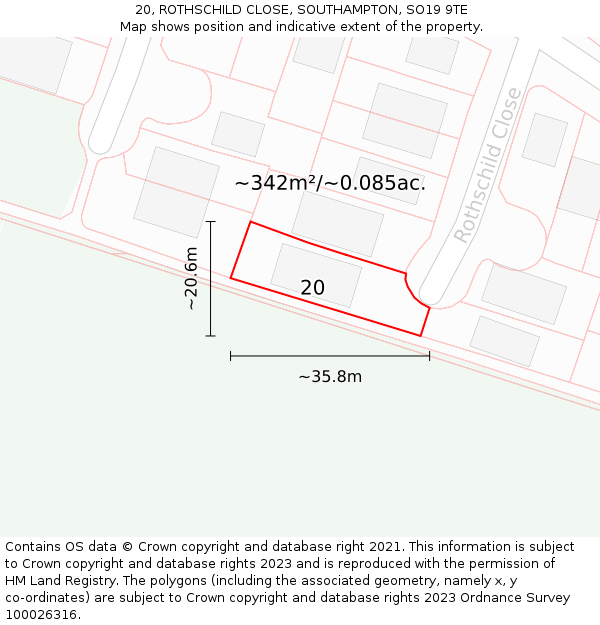 20, ROTHSCHILD CLOSE, SOUTHAMPTON, SO19 9TE: Plot and title map