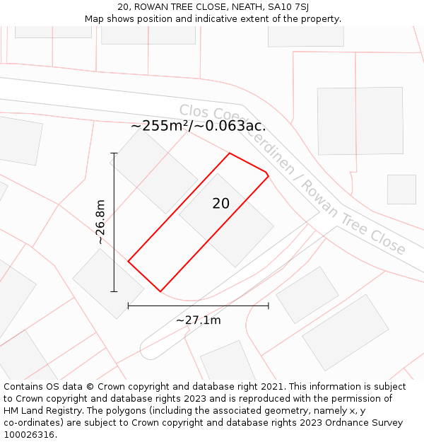 20, ROWAN TREE CLOSE, NEATH, SA10 7SJ: Plot and title map