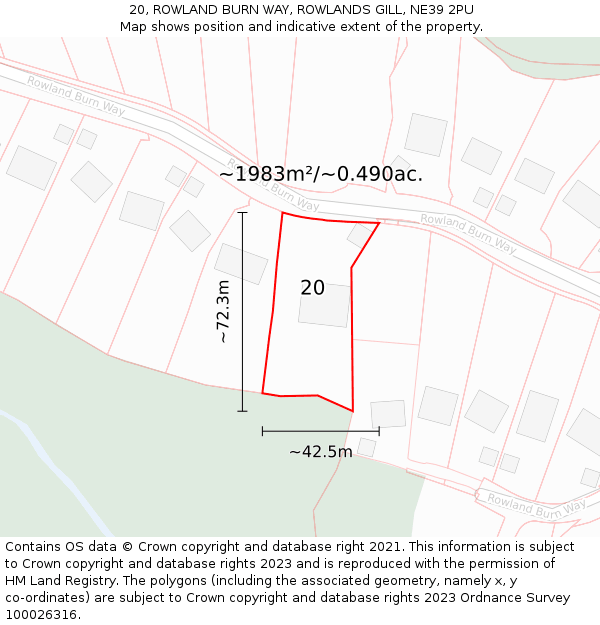 20, ROWLAND BURN WAY, ROWLANDS GILL, NE39 2PU: Plot and title map