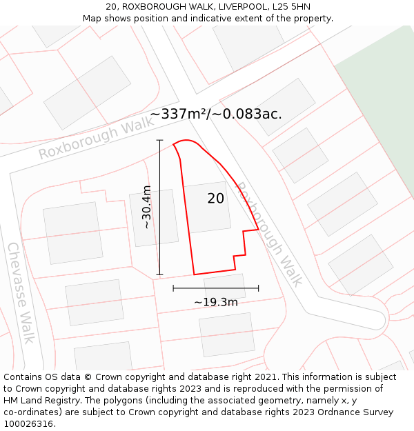 20, ROXBOROUGH WALK, LIVERPOOL, L25 5HN: Plot and title map