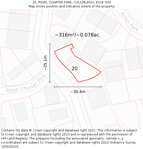 20, ROYAL CHARTER PARK, CHULMLEIGH, EX18 7DH: Plot and title map