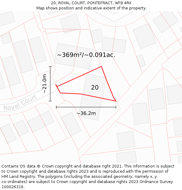 20, ROYAL COURT, PONTEFRACT, WF8 4RX: Plot and title map