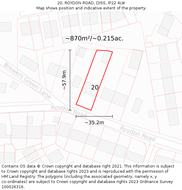 20, ROYDON ROAD, DISS, IP22 4LW: Plot and title map