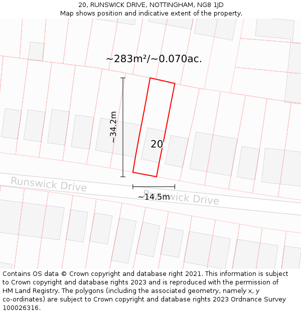 20, RUNSWICK DRIVE, NOTTINGHAM, NG8 1JD: Plot and title map