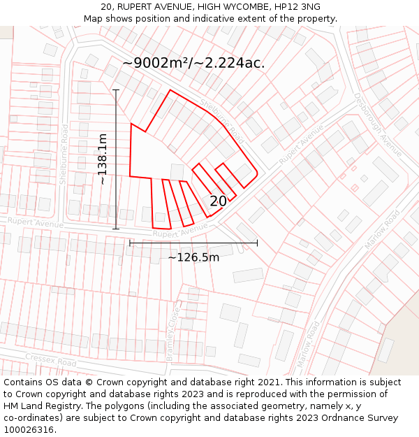 20, RUPERT AVENUE, HIGH WYCOMBE, HP12 3NG: Plot and title map