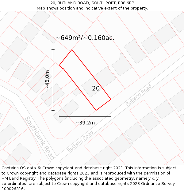 20, RUTLAND ROAD, SOUTHPORT, PR8 6PB: Plot and title map