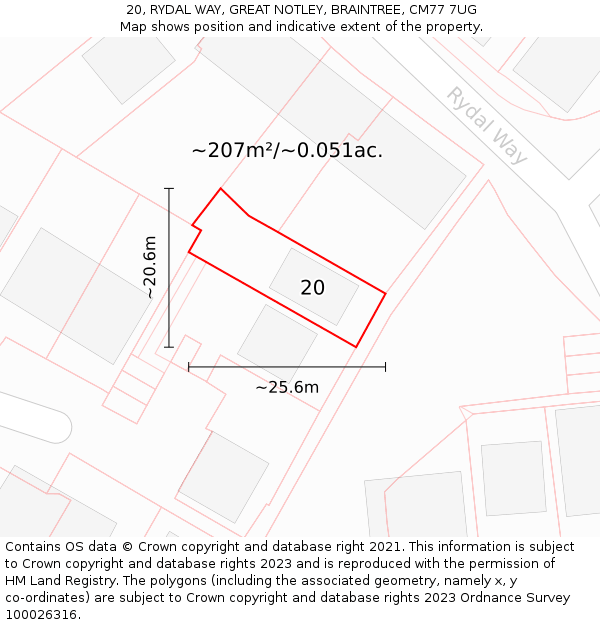 20, RYDAL WAY, GREAT NOTLEY, BRAINTREE, CM77 7UG: Plot and title map