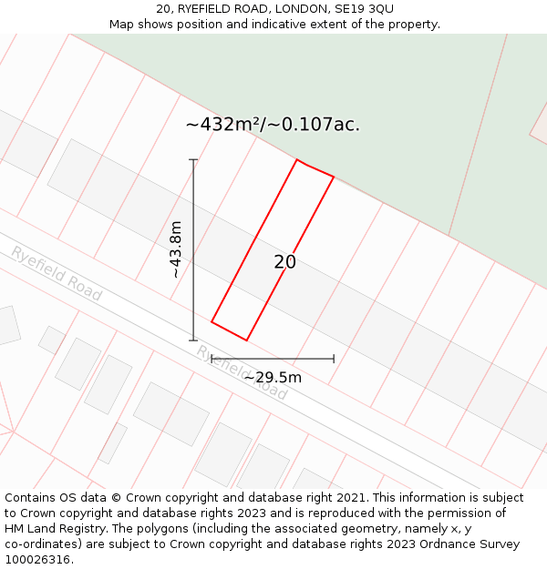 20, RYEFIELD ROAD, LONDON, SE19 3QU: Plot and title map