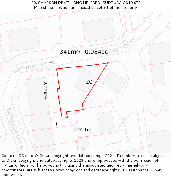 20, SAMPSON DRIVE, LONG MELFORD, SUDBURY, CO10 9TF: Plot and title map