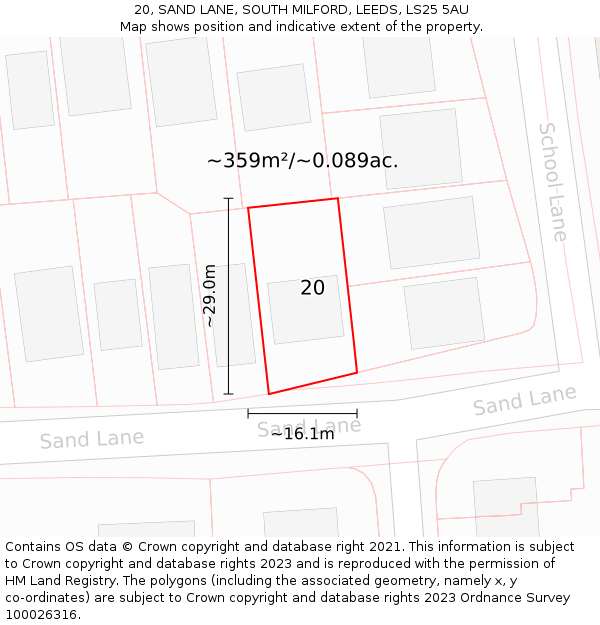 20, SAND LANE, SOUTH MILFORD, LEEDS, LS25 5AU: Plot and title map