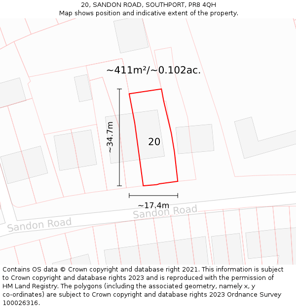 20, SANDON ROAD, SOUTHPORT, PR8 4QH: Plot and title map