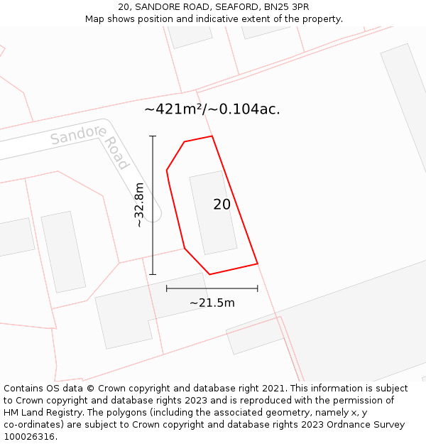 20, SANDORE ROAD, SEAFORD, BN25 3PR: Plot and title map