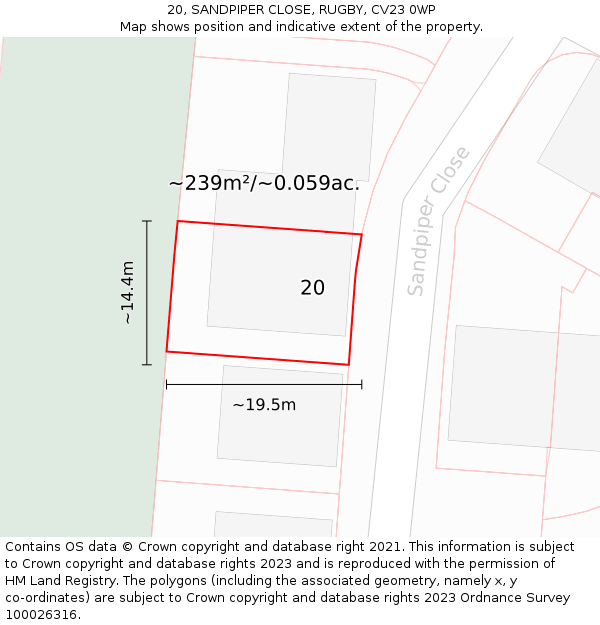 20, SANDPIPER CLOSE, RUGBY, CV23 0WP: Plot and title map