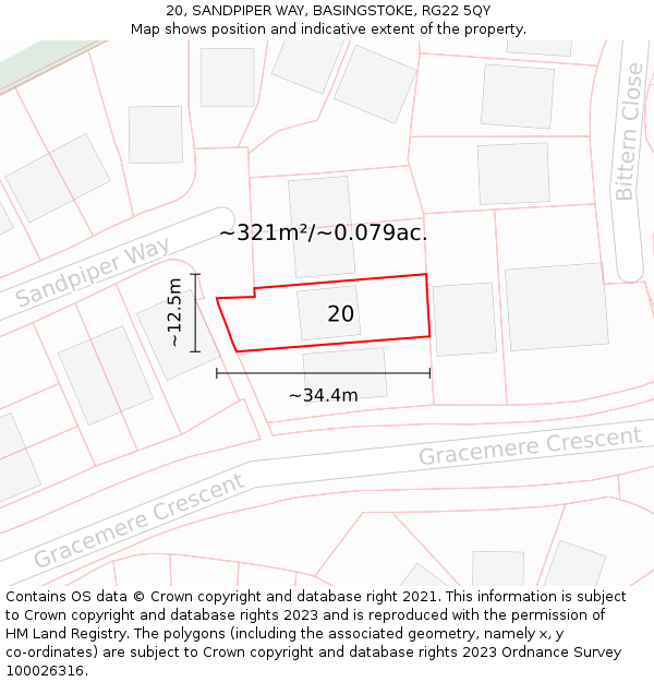 20, SANDPIPER WAY, BASINGSTOKE, RG22 5QY: Plot and title map