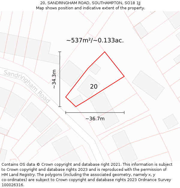 20, SANDRINGHAM ROAD, SOUTHAMPTON, SO18 1JJ: Plot and title map