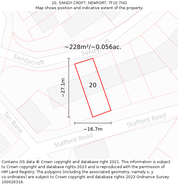 20, SANDY CROFT, NEWPORT, TF10 7NG: Plot and title map