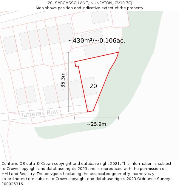 20, SARGASSO LANE, NUNEATON, CV10 7GJ: Plot and title map