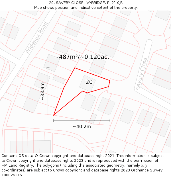 20, SAVERY CLOSE, IVYBRIDGE, PL21 0JR: Plot and title map