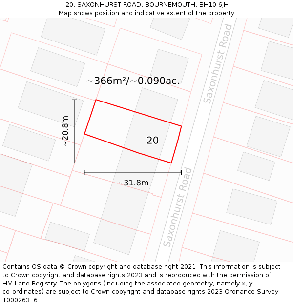 20, SAXONHURST ROAD, BOURNEMOUTH, BH10 6JH: Plot and title map