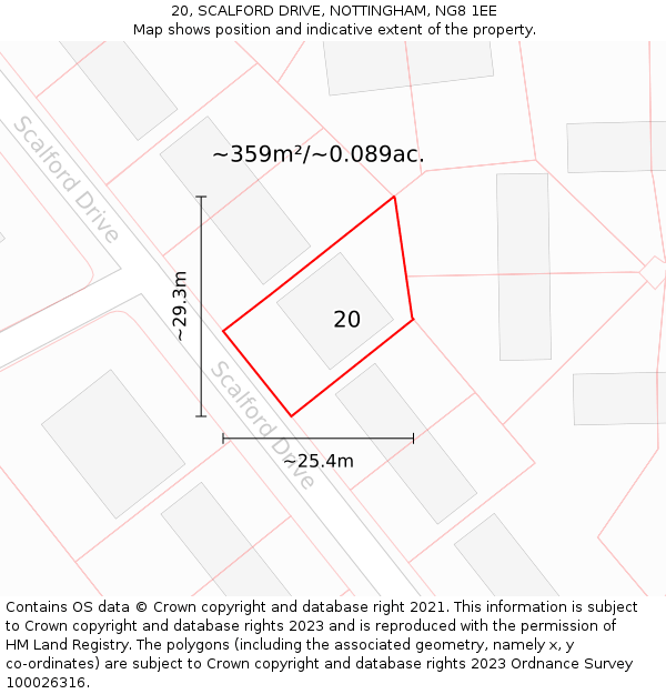 20, SCALFORD DRIVE, NOTTINGHAM, NG8 1EE: Plot and title map