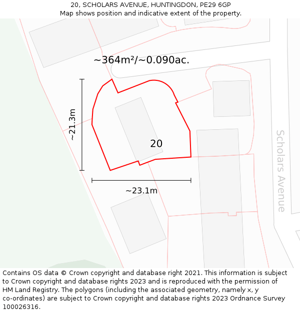 20, SCHOLARS AVENUE, HUNTINGDON, PE29 6GP: Plot and title map