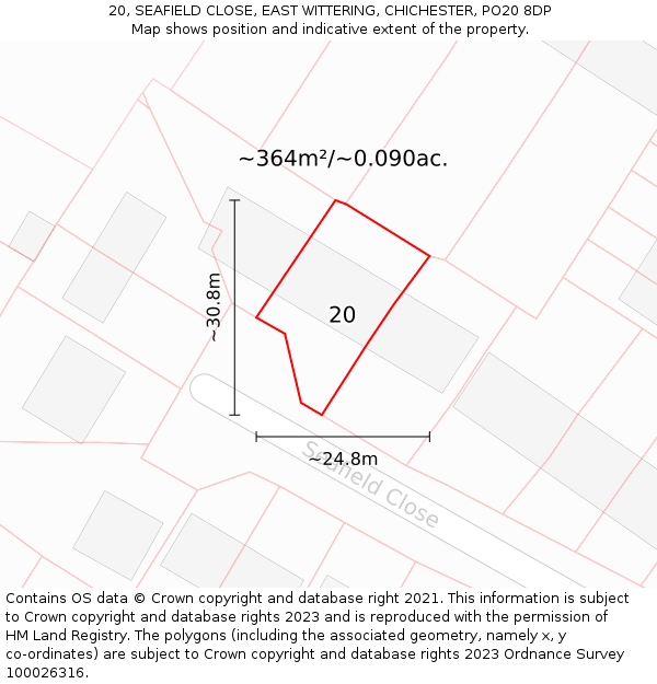20, SEAFIELD CLOSE, EAST WITTERING, CHICHESTER, PO20 8DP: Plot and title map
