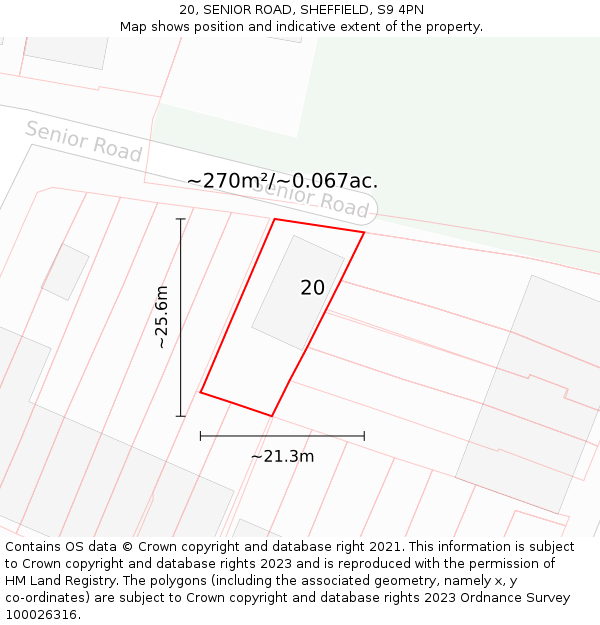 20, SENIOR ROAD, SHEFFIELD, S9 4PN: Plot and title map