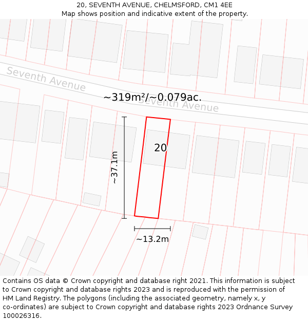 20, SEVENTH AVENUE, CHELMSFORD, CM1 4EE: Plot and title map