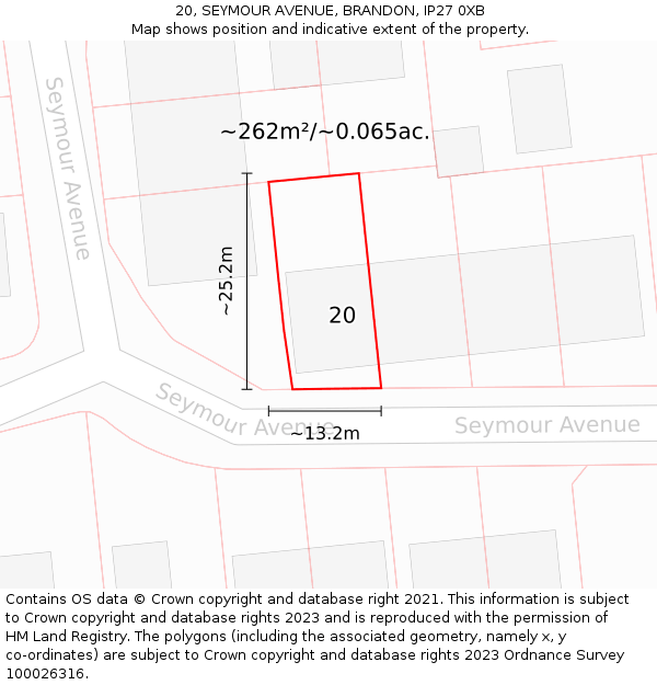 20, SEYMOUR AVENUE, BRANDON, IP27 0XB: Plot and title map