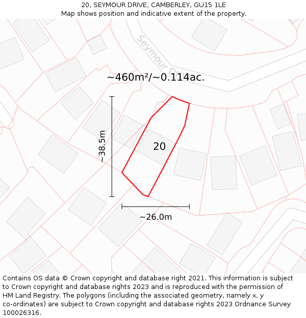 20, SEYMOUR DRIVE, CAMBERLEY, GU15 1LE: Plot and title map