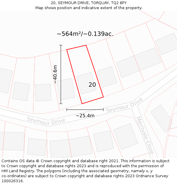 20, SEYMOUR DRIVE, TORQUAY, TQ2 8PY: Plot and title map