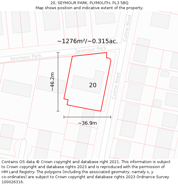 20, SEYMOUR PARK, PLYMOUTH, PL3 5BQ: Plot and title map