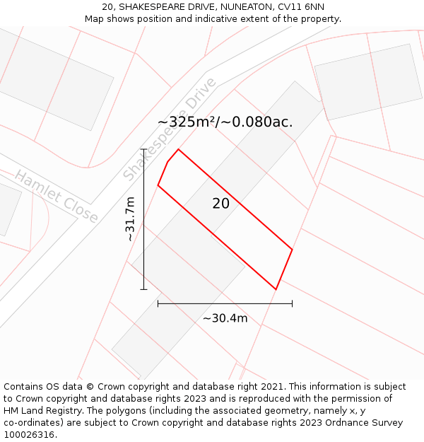 20, SHAKESPEARE DRIVE, NUNEATON, CV11 6NN: Plot and title map