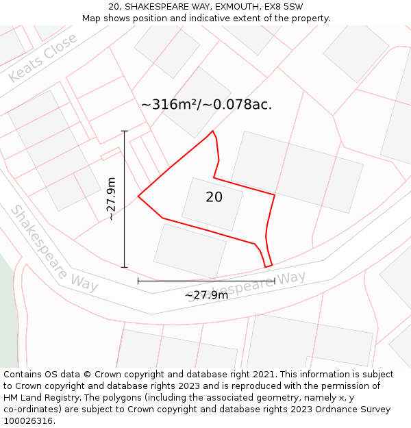 20, SHAKESPEARE WAY, EXMOUTH, EX8 5SW: Plot and title map